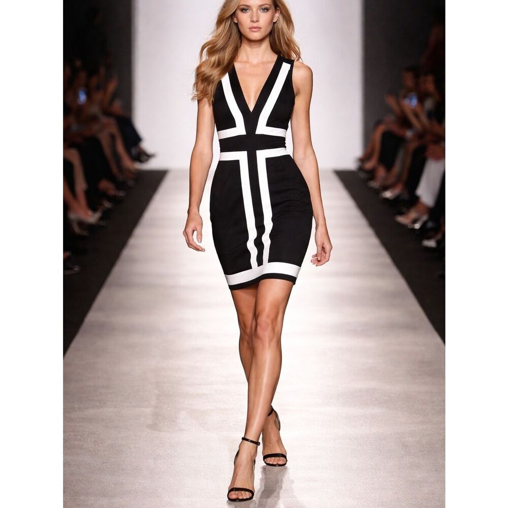 Sara Black and White Colorblock Midi Dress
